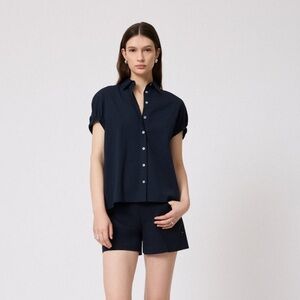 Pearl by Lela Rose Size OVERSIZED Navy Cotton Poplin Capelet Top
